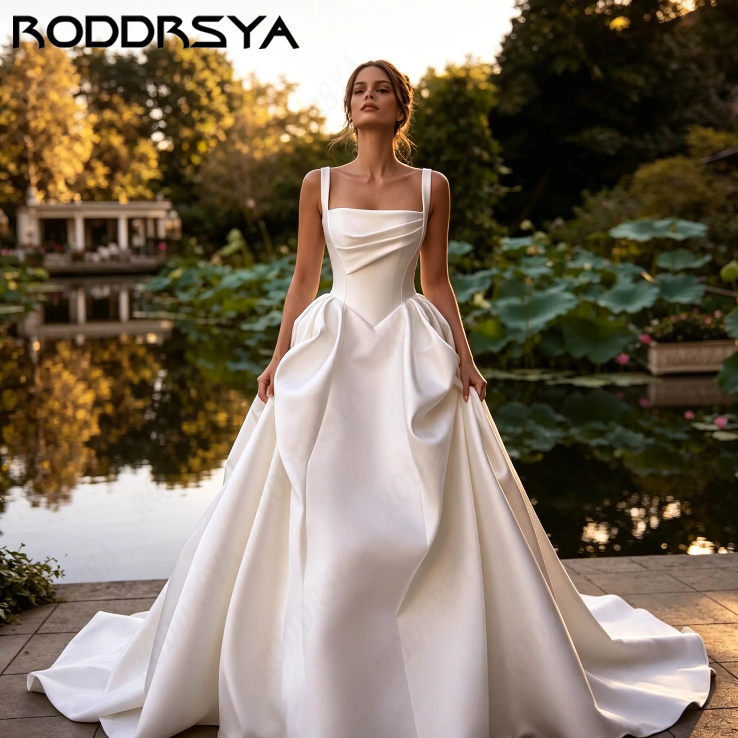 RODDRSYA Spaghetti Strap Satin Bridal Dress For Women Minimalist Square Neck Wedding Gown A-Line Vestido De Novia Customized