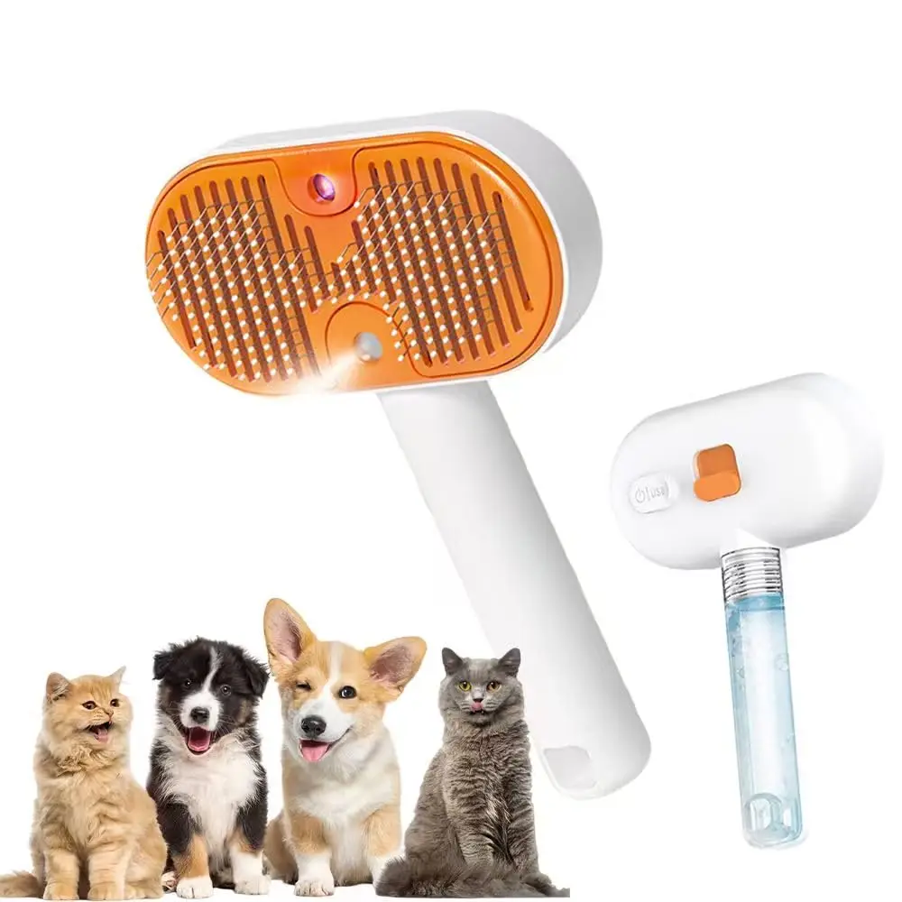 Mini Pet Spray Hair Removal Brush 3-in-1 UV&Spray Detachable 30ml Water Tank OneButton Hair Eject Steel Comb for Small Dogs Cats