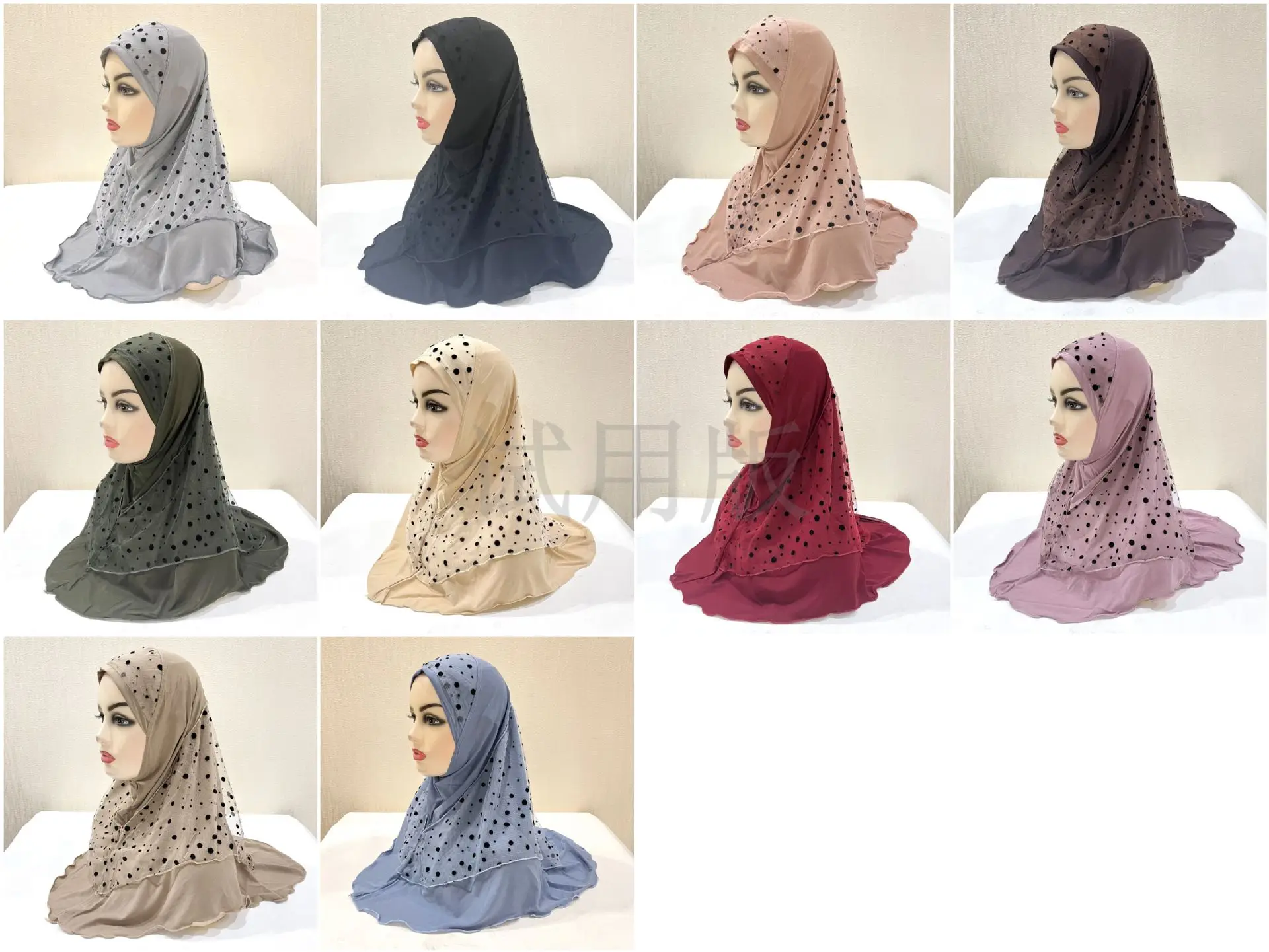 12PCS Khimar Muslim Women Instant Hijab Scarf Amira Overhead Veil Niqab Eid Ramdan Prayer Clothes Islamic Headwrap Shawls Turban