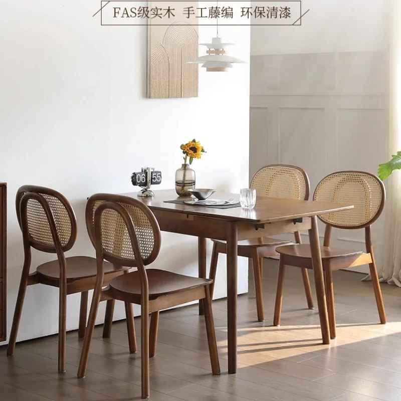 Middle Ancient Style Backrest Dining Chair,Solid Wood Rattan Chair,French Makeup Stool,Vintage Homestay Restaurant Rattan Chair