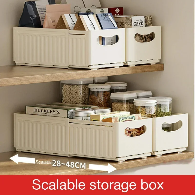 

Retractable cabinet storage box drawer-type desktop snacks and sundries kitchen organizer box deep cabinet right-angle storage