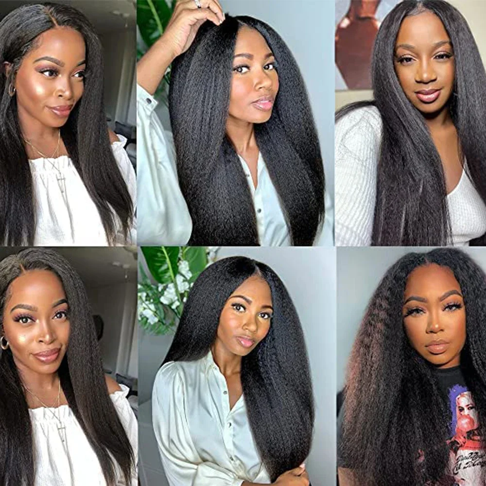 Kinky Straight Human Hair Bundles Natural Color Brazilian Remy Human Hair Weave Yaki Kinky Straight Bundles Extensions 8-24 Inch