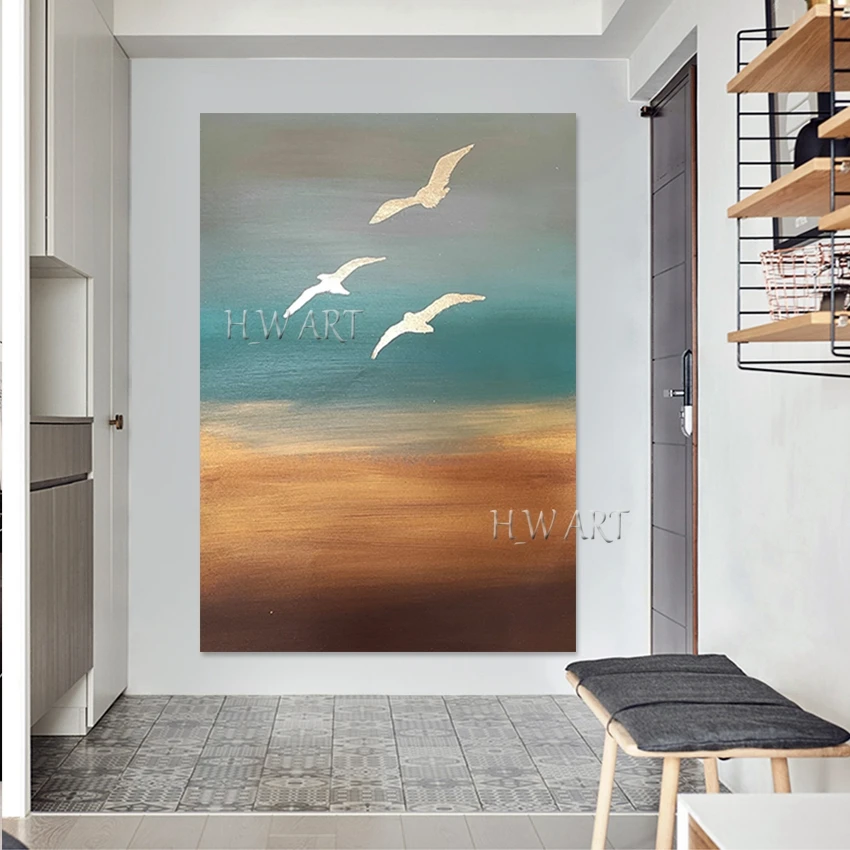 Bird Textured Abstract Drawing Canvas Painting, Frameless, Easy Landscape Art Painting, Cheap Picture, Modern Acrylic Wall Mural