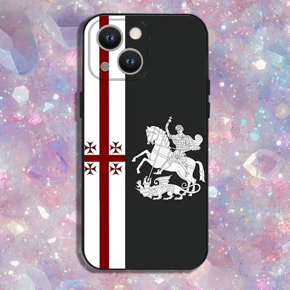 Georgia Flag Handyhülle für iPhone 17,16,15,14,13,12,11 Plus,Pro Max,XS,X,XR,SE,Mini,8,7,Weiche Silikon-Schutzhülle in Schwarz