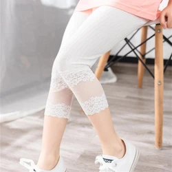 Girls Leggings Summer Thin Children's Pants Baby Girl Lace Cropped Trousers 2-8Years Kids Clothes All-matches Bottoms Leggings