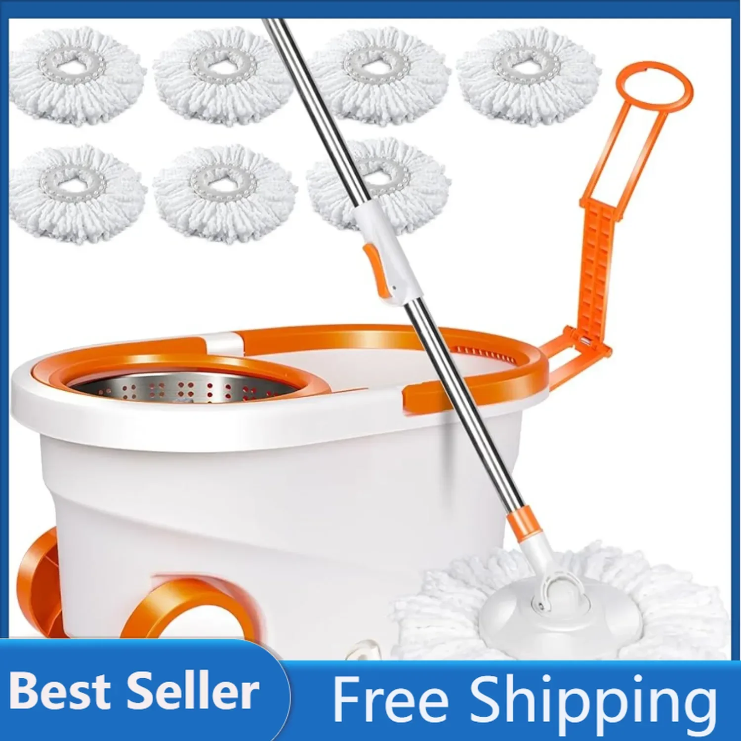 Spin Mop & Bucket with Wringer Set, Floor Cleaning, Household Cleaning Supplies, Stainless Steel Spinning Mop Bucket