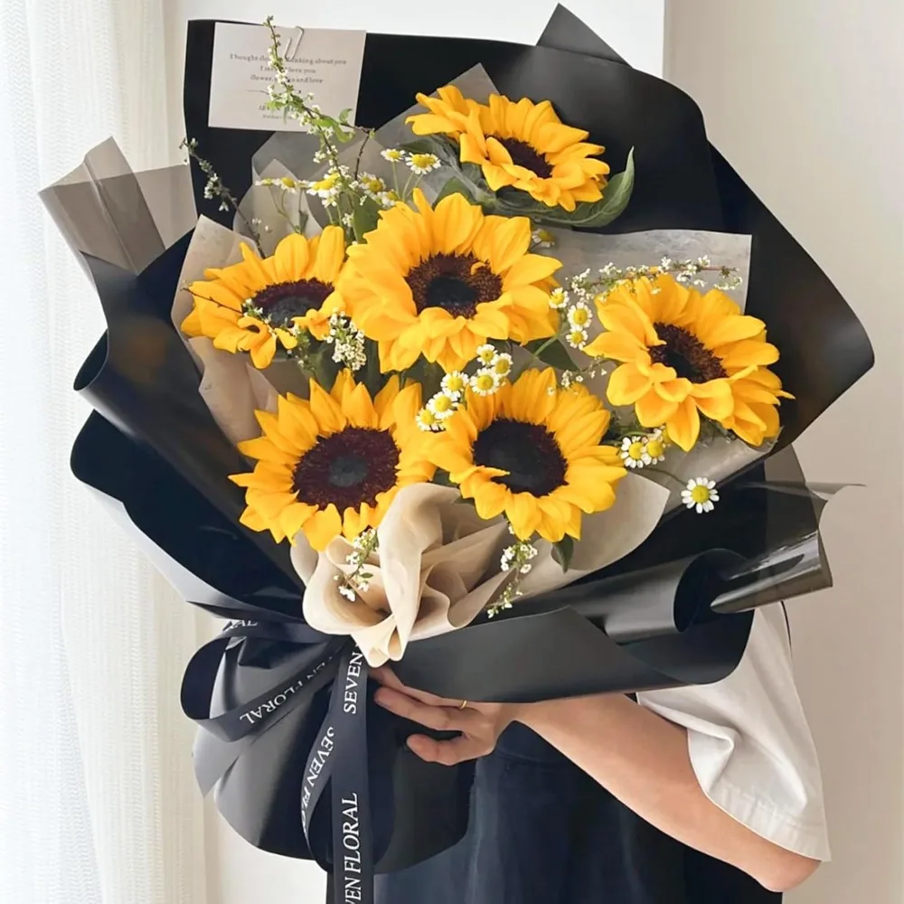 Waterproof Translucent Korean Floral Wrapping Paper 20 Sheets Black Flower Design for Bouquet Gift Packaging Florist Supplies 22.8x22.8 Inch view 4