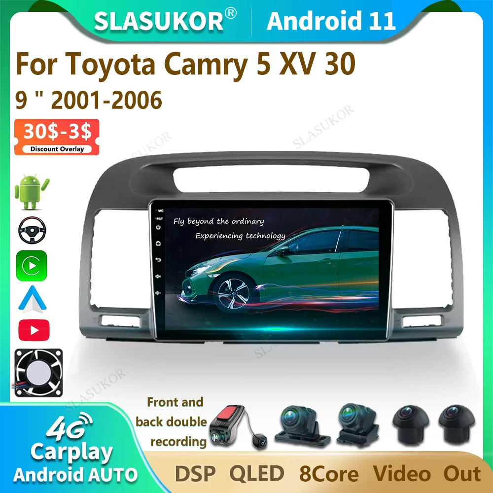 

9 дюймов комплект для Toyota Camry 5 XV 30 2001-2006 Android автомобильное радио мультимедийный видеоплеер аудио стерео плеер навигация Carplay