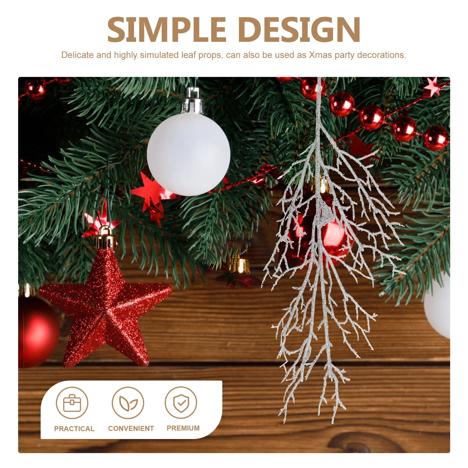 

10 Pcs Simulated Plant Leaf Hanger Christmas Decor Plastic Glittery Faux Stems Pine Leaves Fake Powder Twigs