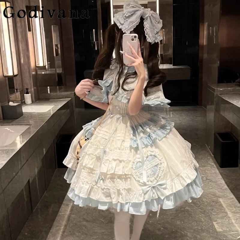 

Blue and White Cute Lolita Dress Women's Stage Costume Doll Style Sweet Dress Girls Strap JSK Daily Wear Lolita Dress Summer