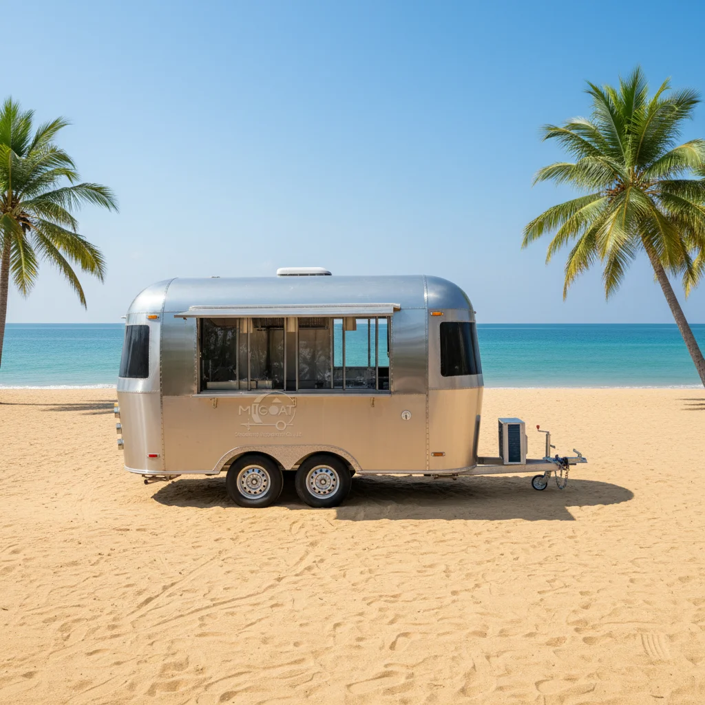 Dual Tandem Axle Stainless Steel Ice Cream Food Trailer Full Kitchen Setup Rust Resistant Outdoor Catering Truck