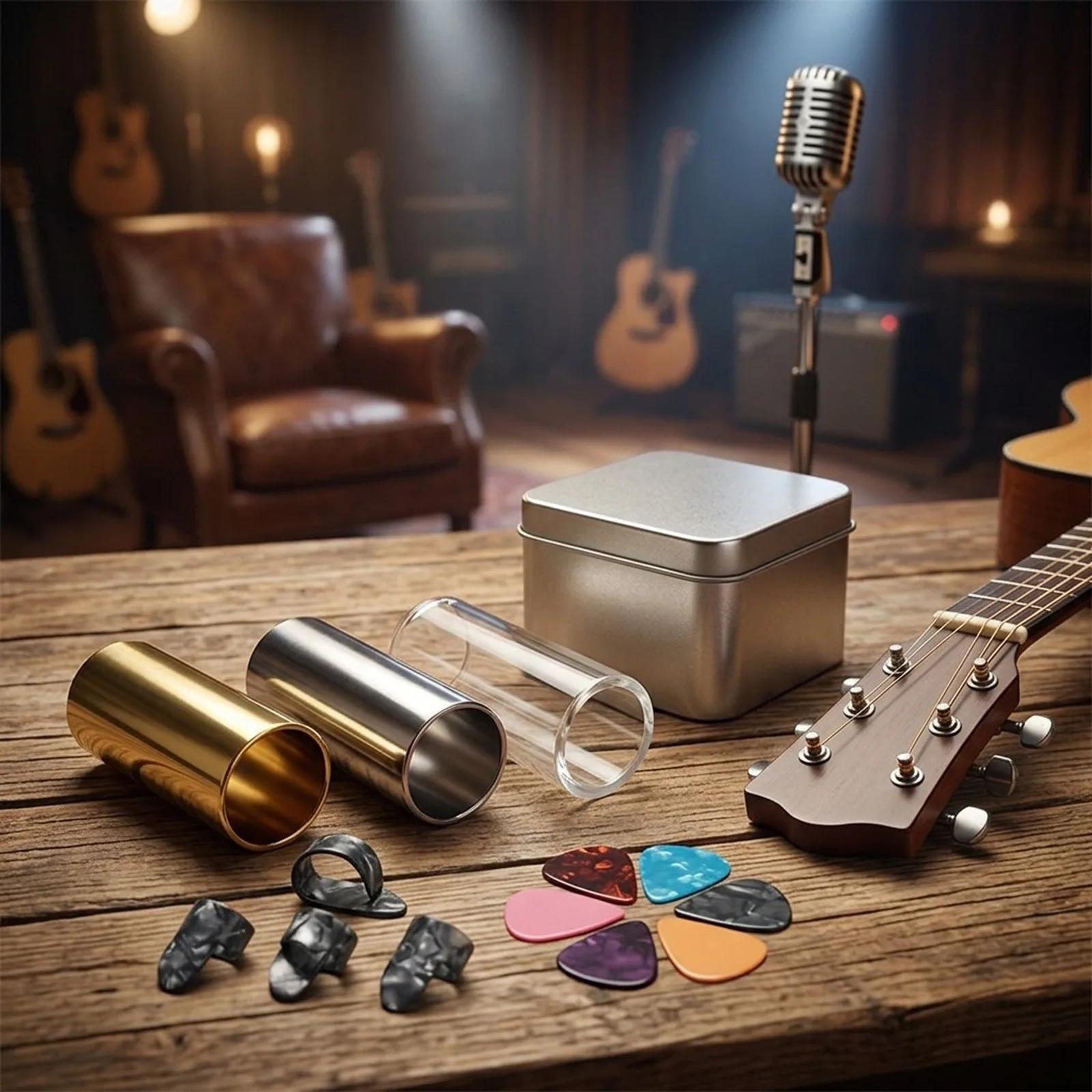 1 for acrylic Glass Guitar Slide 2 Steel Slides and 10 Guitar Picks Set for Enhanced Slide Guitar Sound and Playing Versatility
