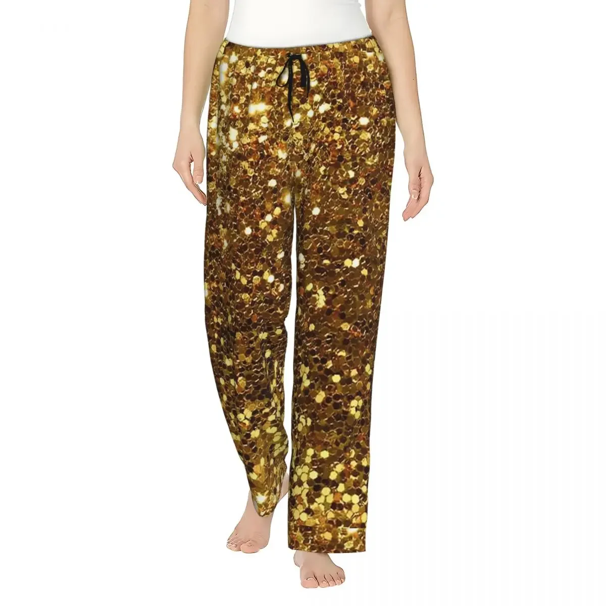 

Custom Gold Glitter Women Pajama Pants Lounge Sleep Sleepwear Bottoms with Pockets