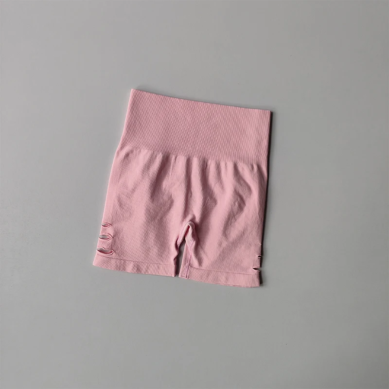Pfirsichfarbene Sport-Shorts mit hoher Taille, dreiteilige Yoga-Hose für den Sommer, lichtdicht, schnelltrocknend, geeignet für Pilates und Fitness. – Detail 4