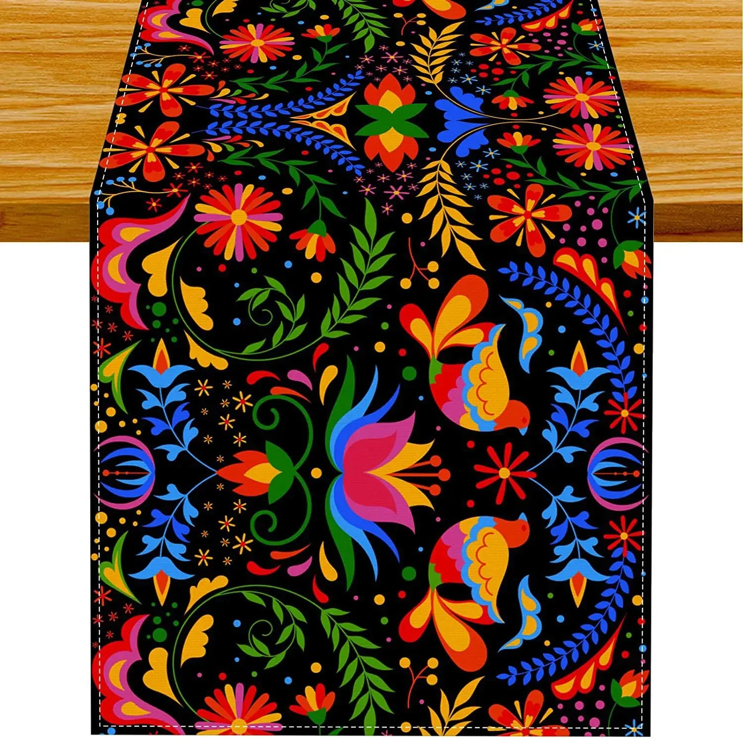 Mexican Colorful Floral Dia De Los Muertos Serape Fiesta Linen Table Runners Mexico Day of The Dead Kitchen Dining Table Decor