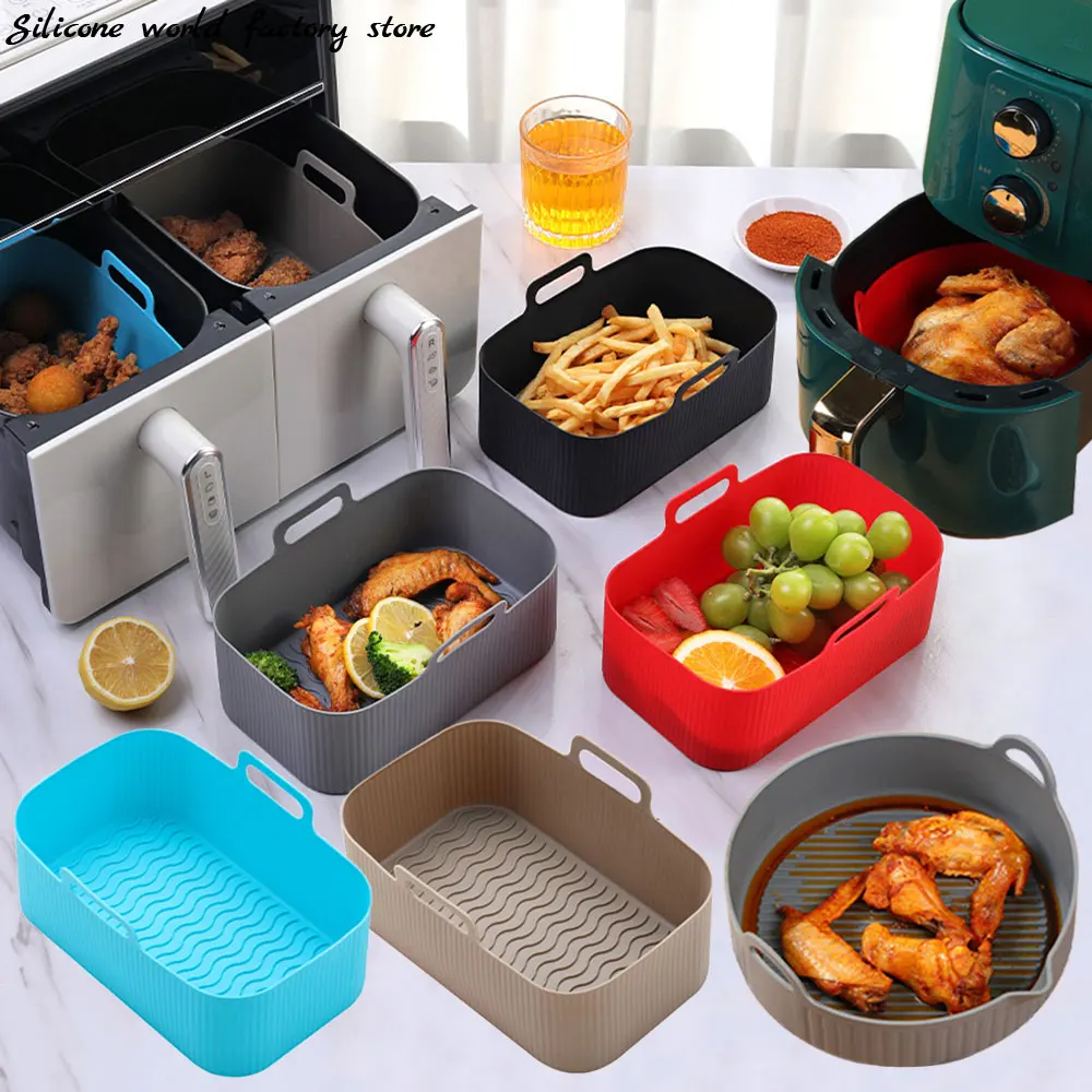 Silicone world Air Fryer Silicone Basket Silicone Mold Airfryer Oven Baking Tray Pizza Fried Chicken Basket Reusable Pan Liner