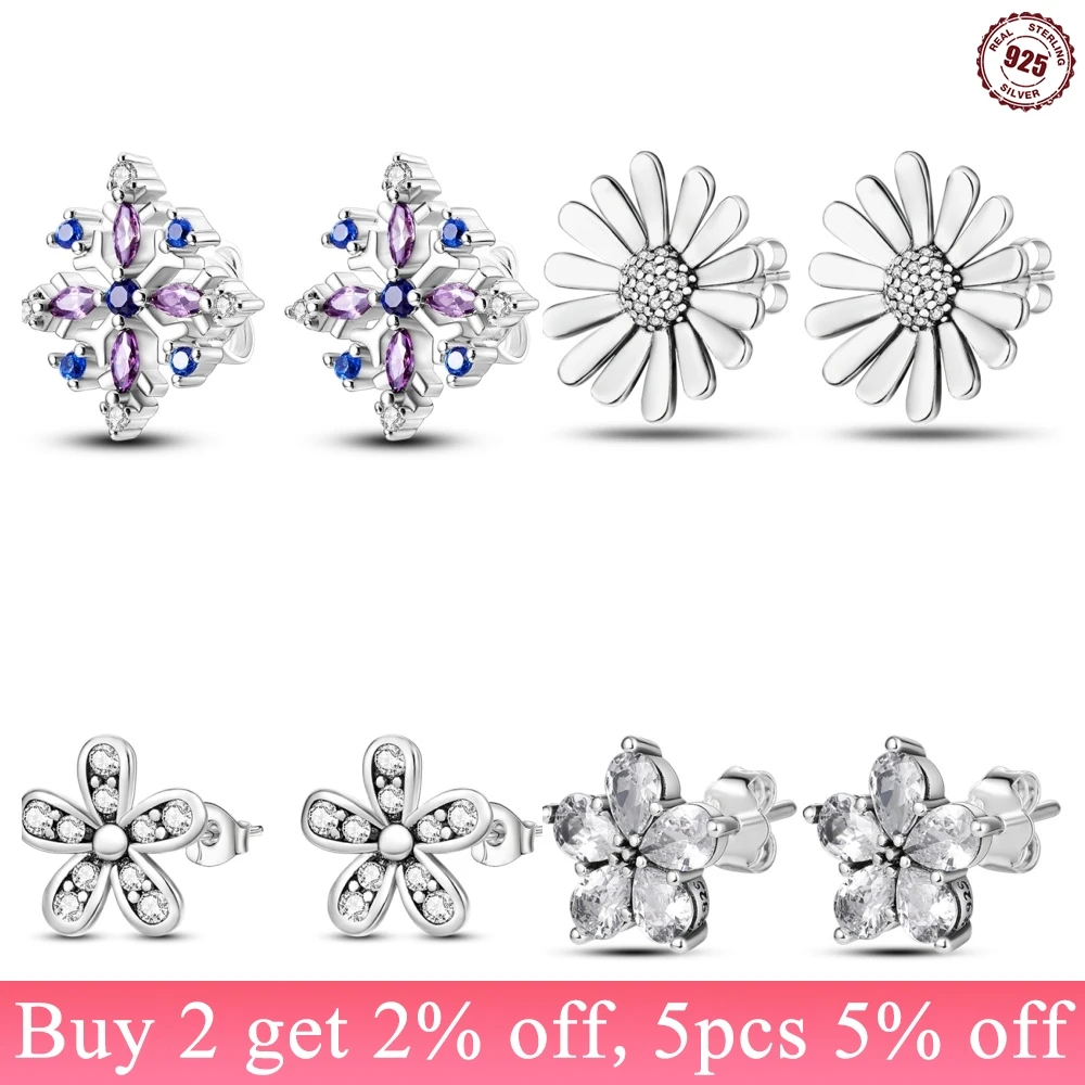 925 Sterling Silver Sweet Flower Earrings For Women Fresh Flower Stud Earrings Fashion Temperament Women Lady Fashion Jewelry