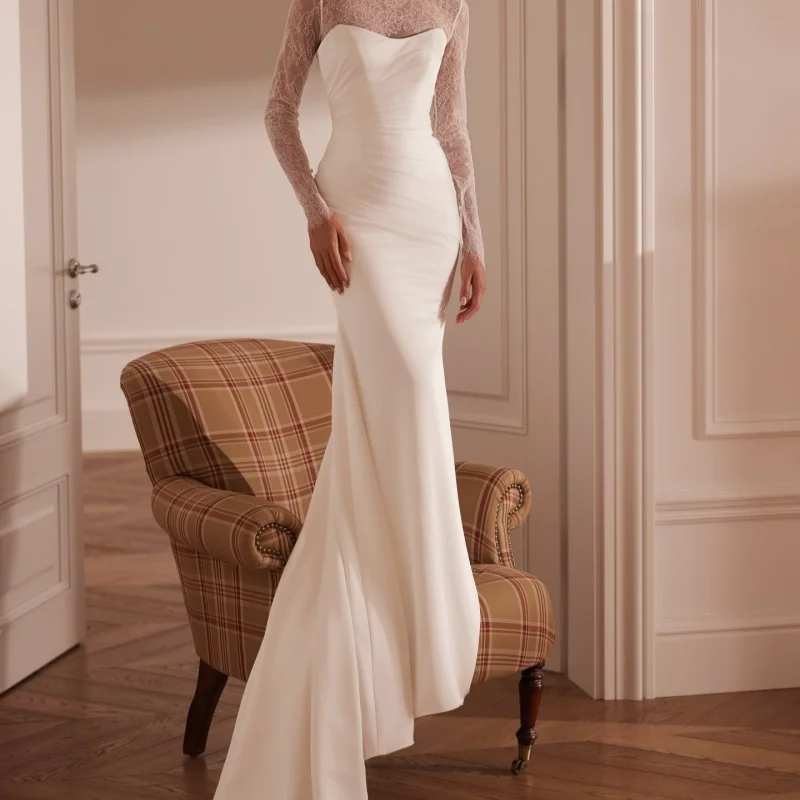 Satin White Elegant Sweetheart Ball Gown Wedding Dress With Decoration Mermaid Skirt Sleeves Bridal Gowns Customized