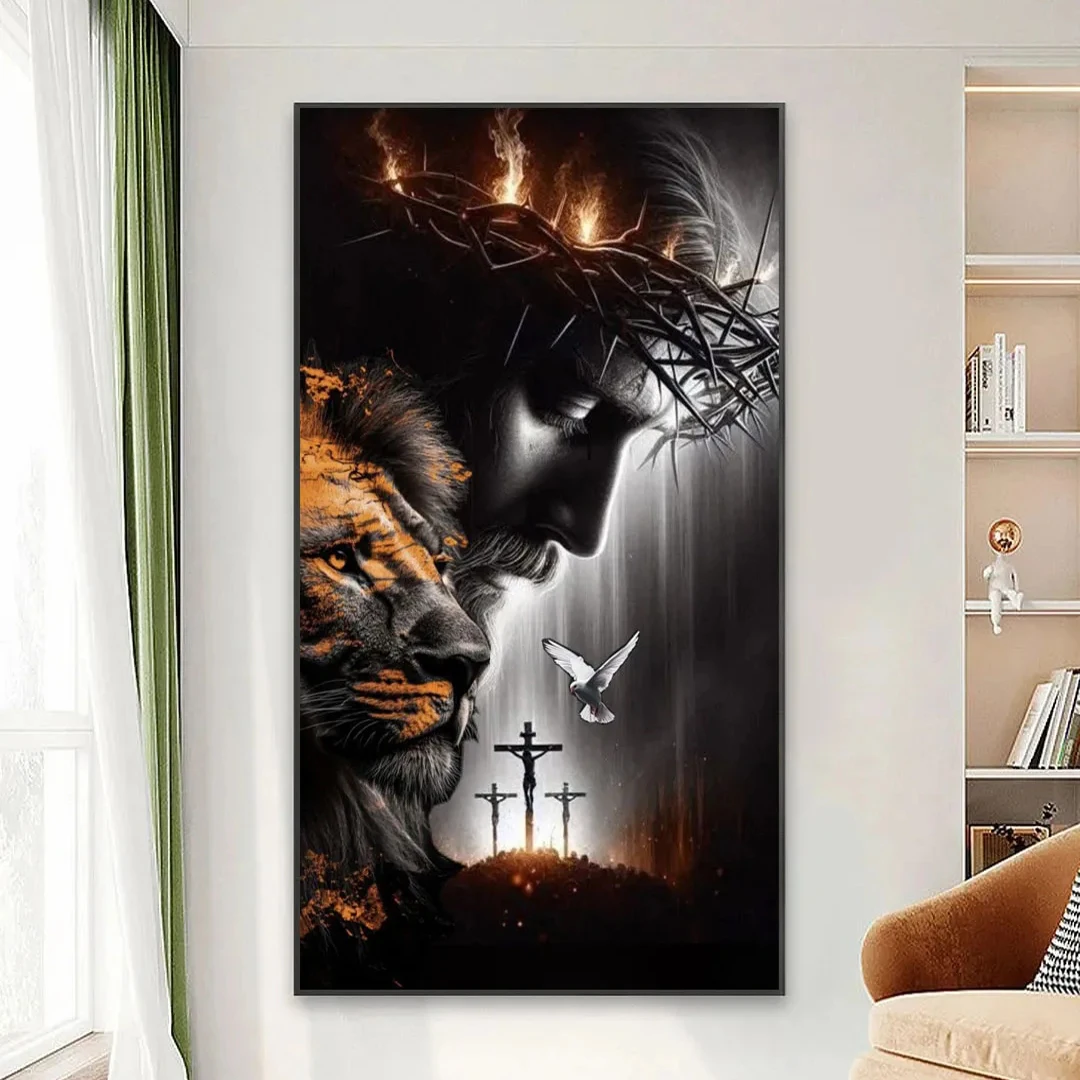 

Новый большой набор для вышивания алмазной мозаикой: Крест Иисуса и Лев, полная квадратная/круглая алмазная вышивка, алмазная живопись своими руками, декор для дома