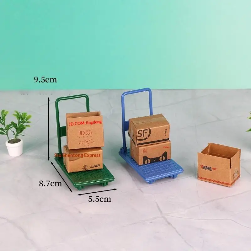 

6 шт. 1/12 масштаб кукольный домик мини-моделирование мини-картонная коробка и тележка модель мини-мебельные украшения DIY аксессуары