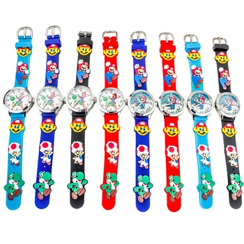 Anime Cartoon Super Mario Bros Ronde Quartz Lichtgevende Jongens Meisjes Student Horloge Kinderen Lederen Riem Horloge Kerstcadeaus