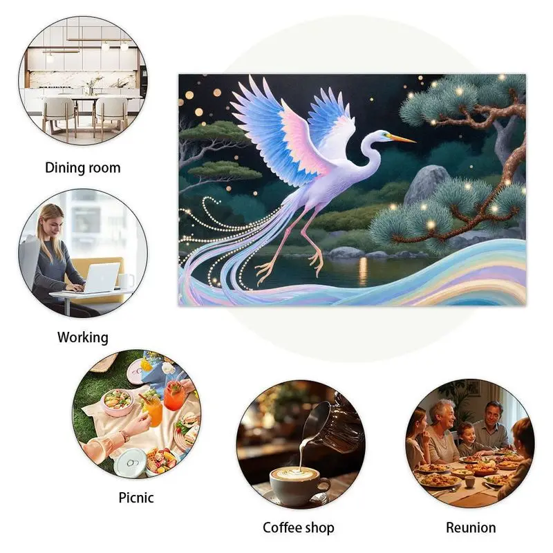 طقم مفرش طاولة مكون من 4 قطع، تصميم طيور ملونة، سهل التنظيف، ديكور حديث، 12 × 18 بوصة، مثالي لتناول الطعام في المنزل والعطلات.