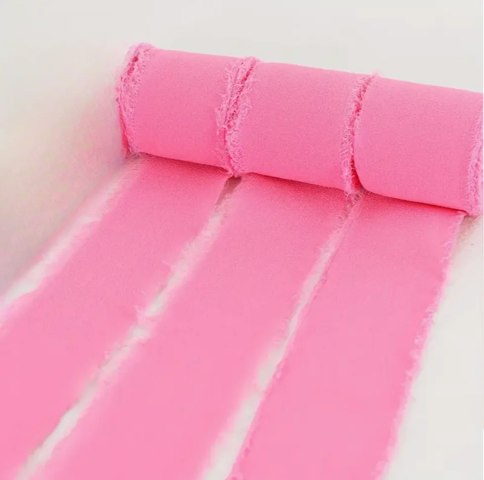 3 Rolls Frayed Edged Satin Handmade Chiffon Silk Ribbon For Wedding Invitation Bouquets Birthday Party DIY Decoration Gift 15m image 3