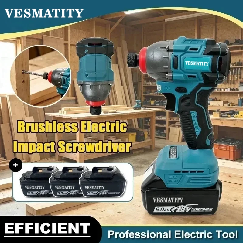 Cordless Electric Impact Driver Brushless Motor  Powered Woodworking Screwdriver For Household DIY Projects for 18V-20V battery.