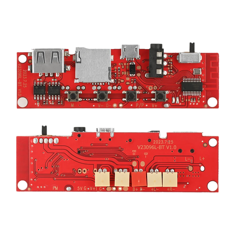 Placa de circuito de Audio Bluetooth multifuncional DC 3,7 V V96 módulo Bluetooth placa amplificadora módulo DIY interfaz Micro USB de luz