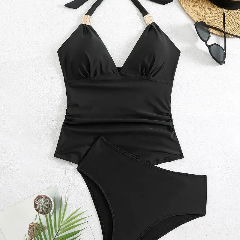 

2026 Printed One Piece Swimwear Women Gold Buckle Ruched Push Up Slimming Summer Beachwear