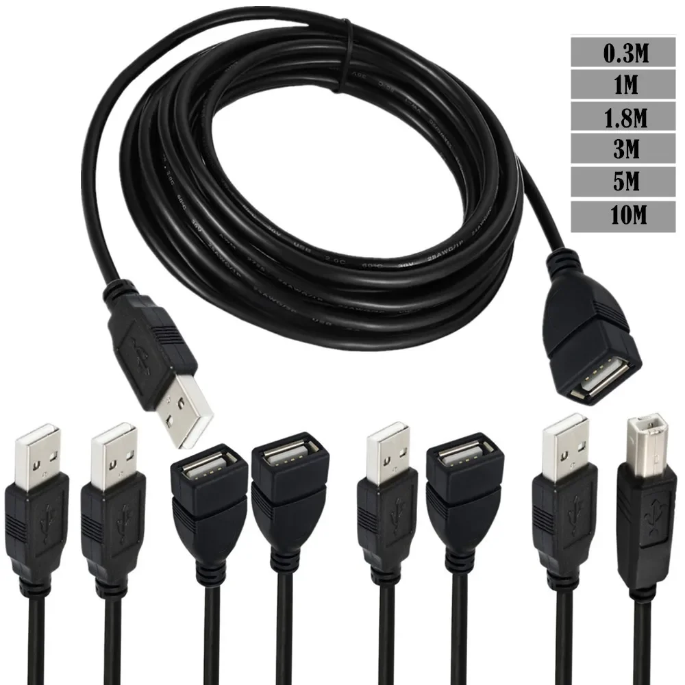 USB 2.0 A To B Female Cable 0.3m/1m/1.5m Wire Data Transmission Line Superhighspeed Data Extension Cable For Display Projector