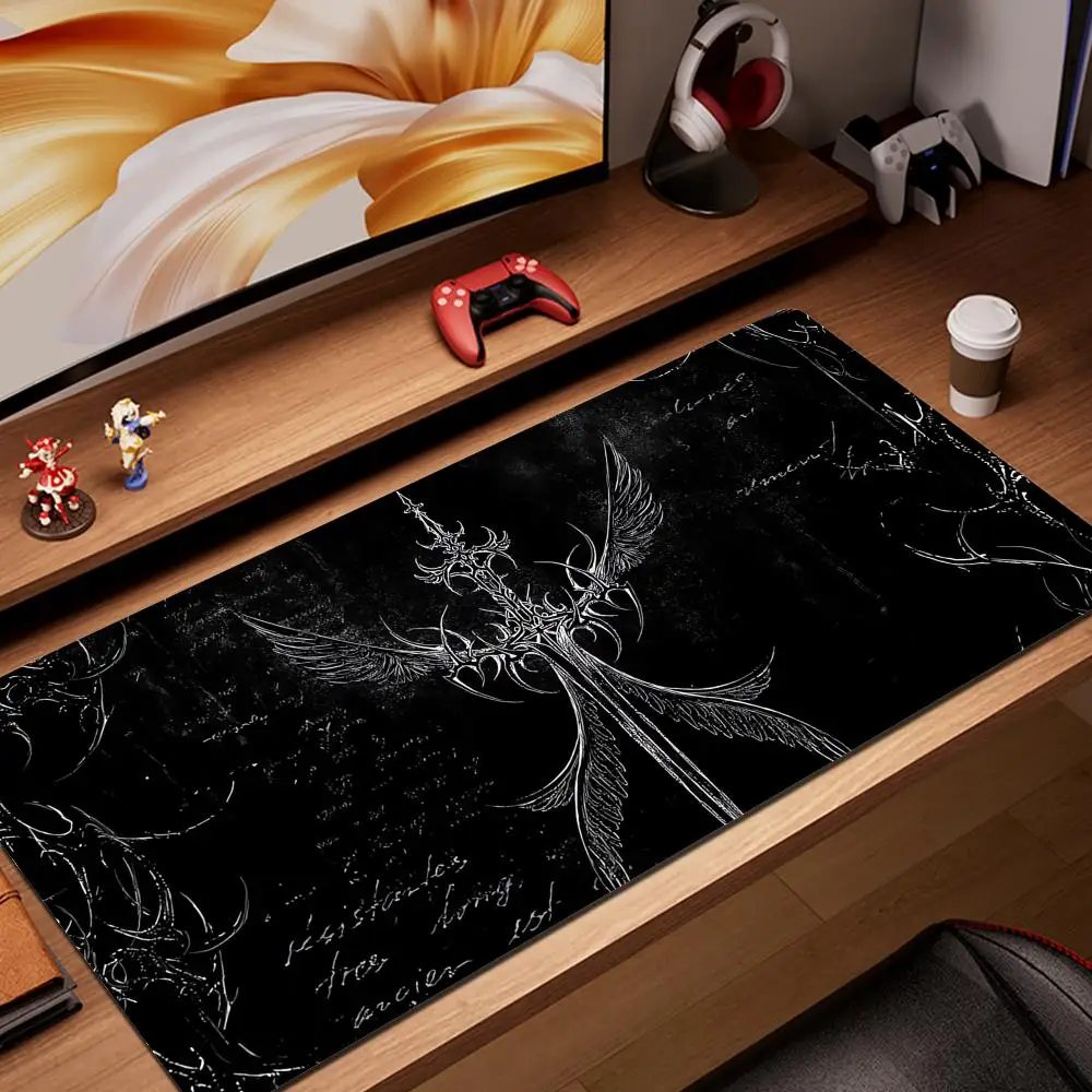 

Large Sword Gaming Mouse Pad Black Keyboard Mats Long Desk Mat Dark Art Non-Slip Home Computer Accessories Student Writing Pad
