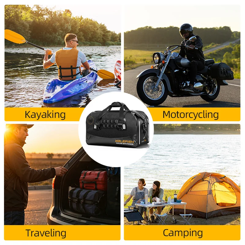 KELEFISH 20L/40L/55L/66L Motorcycle Dry Bag Waterproof Outdoor Luggage Bag Tail Duffle Bag  For Travel Cycling Camping Boating
