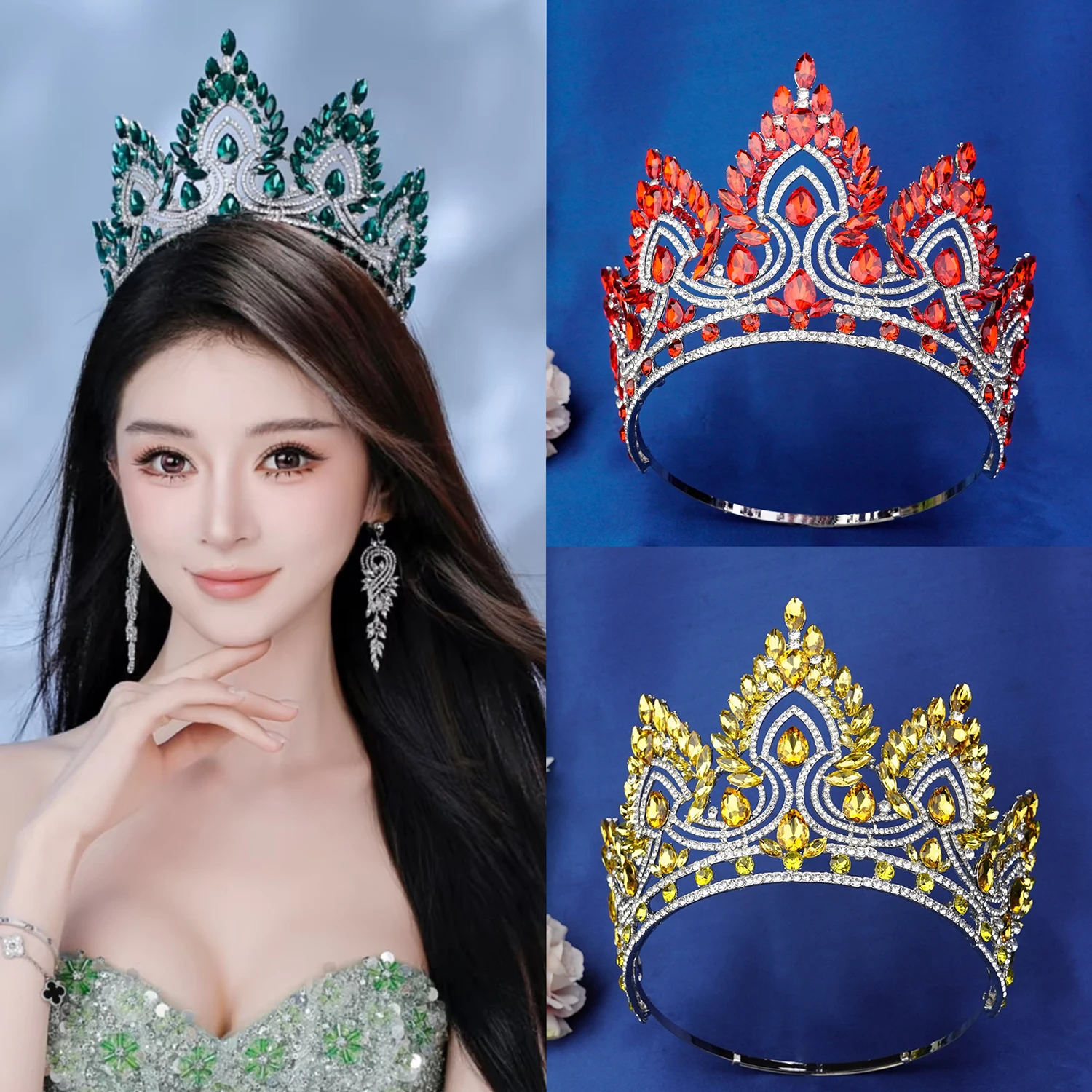Exquisite Big Crystal Queen Hair Crown Sparkly Rhinestone Pageant Tiara Luxury Bridal Hair Jewelry for Beauty Contest