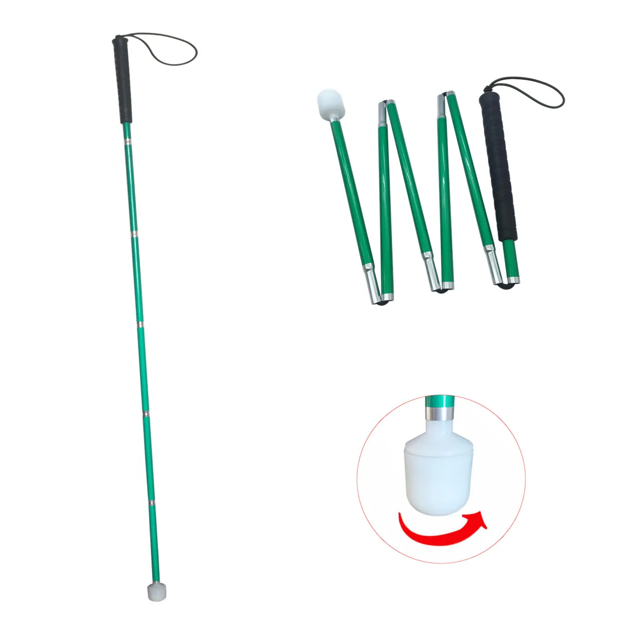 120cm-155cm, Aluminum Mobility Folding White Cane for the Blind (Folds Down 6 Sections)