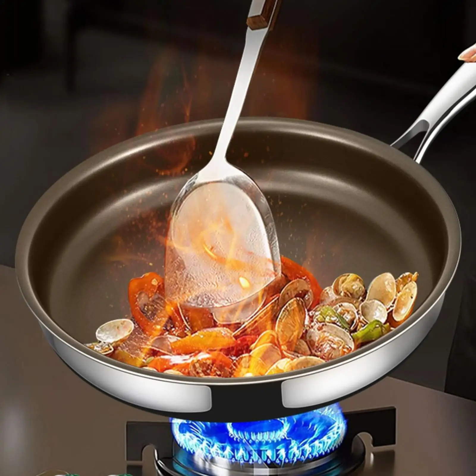 

Frying Pans Nonstick Titanium Alloy with Lid Large Non Stick Pan Cooking Skillet for Electric Induction Stove Oven Omelette Egg