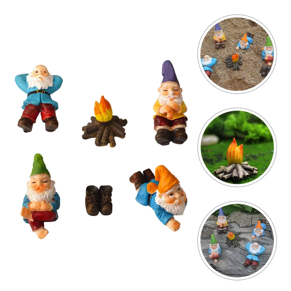 1Set Relaxed Gnome Ornament Resin Mini Garden Landscaping Decor Compact Small Gnome Decoration for Home Office Yard Outdoor