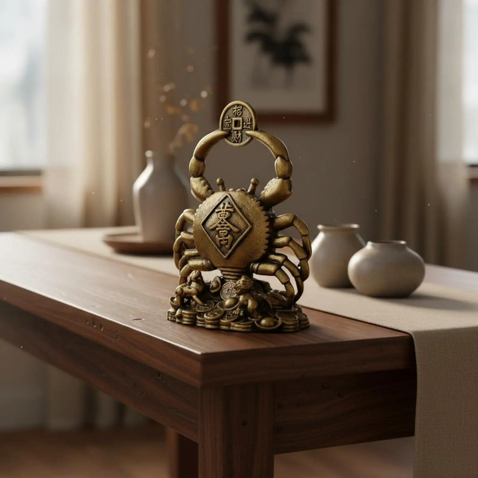 Brass Crab Lucky Decoration Vintage Brass Figurine Tabletop Ornament for Financial Stability Interior Decoration Items