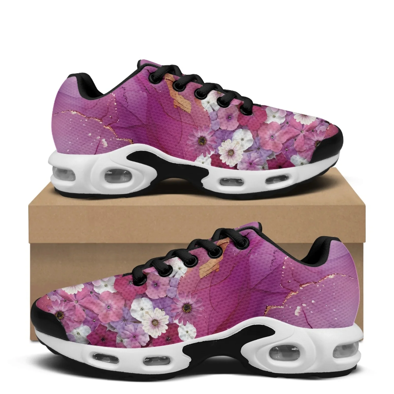 PENSTROLL Flower Air Cushion Lace Up Sneakers for Walking Mesh Men's Air Cushion Shoes Walking Sneakers