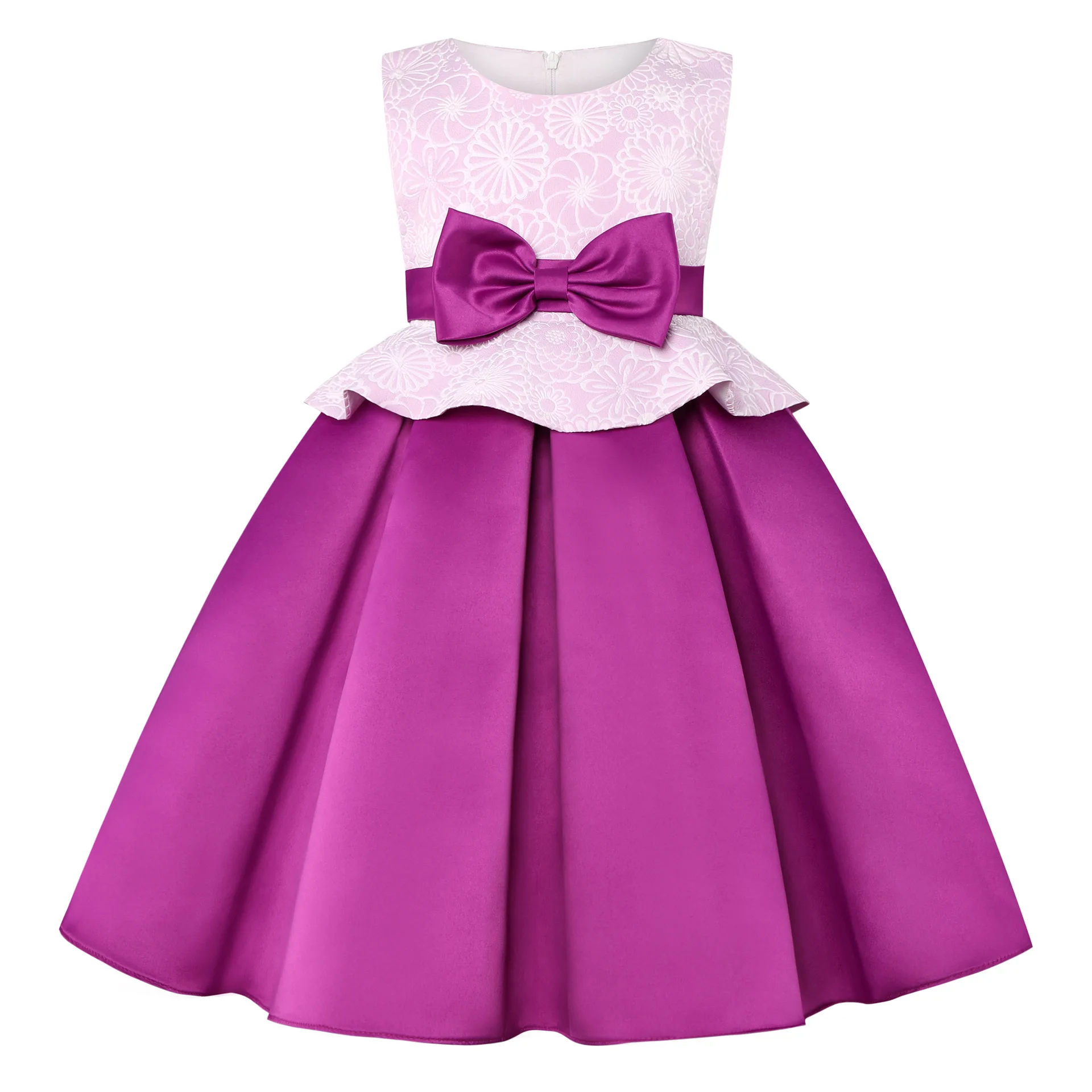 New Girl Princess Dress Cute Bow Satin Baby Girl One-Piece Dress Floral Children's Clothing Kid's Costume For Yong Birthday 6 8