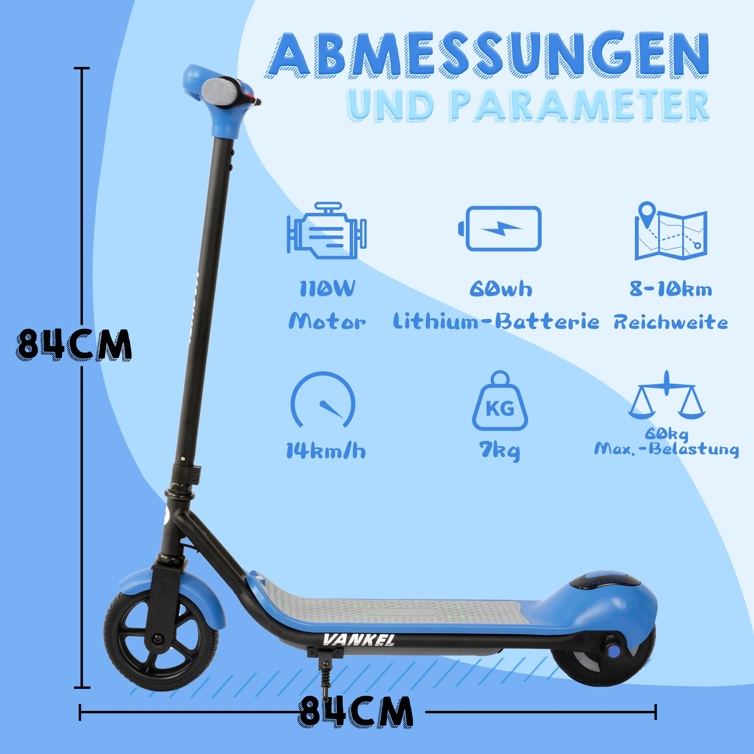 Vankel Kinder-Elektroroller mit Bluetooth, Regenbogenlichter, 6,5-Zoll-Kinderroller für Mädchen, 8–10 km Reichweite, 110 W Motor 60 Wh – Detail 10