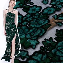 Elegant Style Popular Green Color Peony Design Soft Feeling Silk Burn Out Velvet Fabric for Women Winter Dress