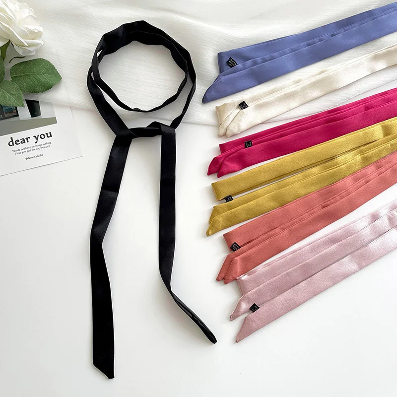 Luxury Skinny Narrow Short Woman's Silk Scarf Hairband Hair Strip Silk Ribbon Small Bag Handle Ribbon Scarves Kerchief Lady Tie