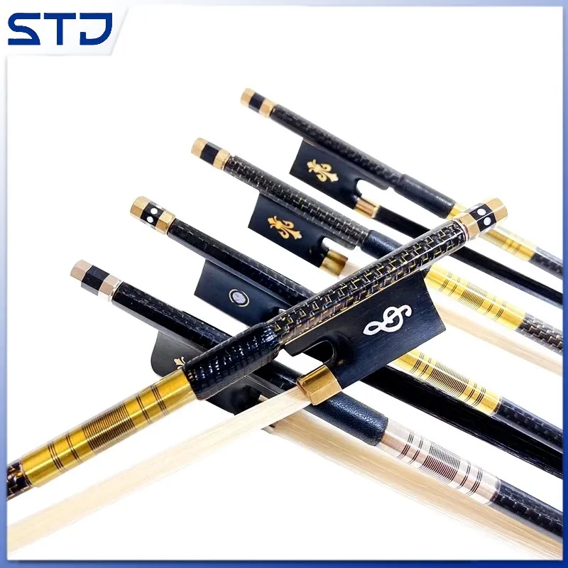 Beautiful black plaid Grid carbon Fiber plaid/Ebony/snakewood/brazilwood Fiddle 1pcs 4/4 Violin Fiddle Bow.Siberi horesehair