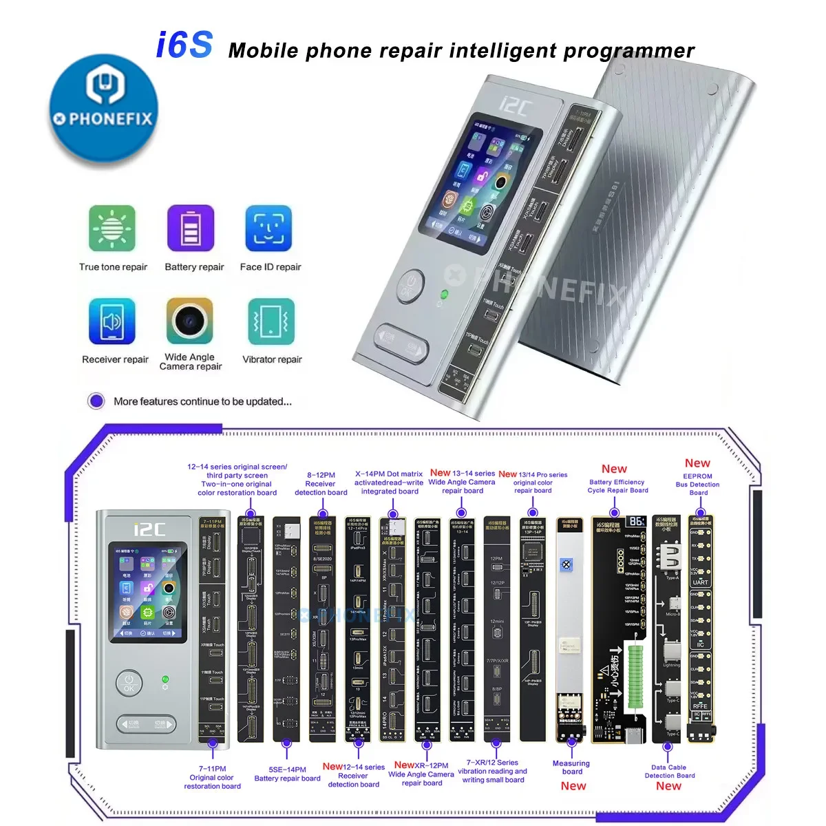 I2C I6S Mobile Phone Code Reading Programmer for Iphone 11 12 13 14 15PM Face ID Battery True Tone Function Dot Matrix Repair