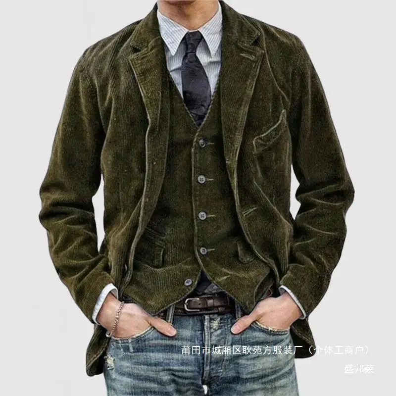 

3-A238 solid color in stock cross-border coat foreign trade new casual corduroy suit independent station cross-border