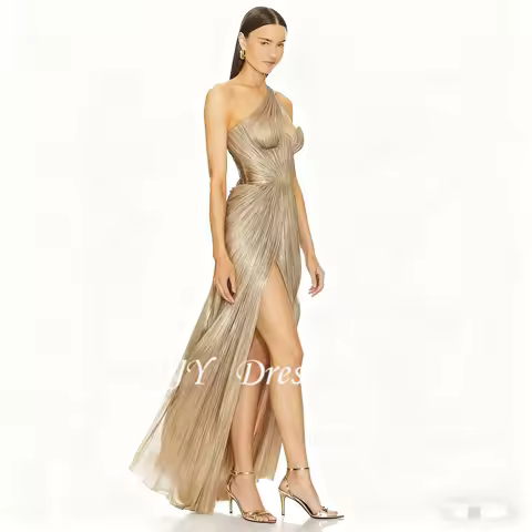Mojy Strapless Evening Dresses 2025 Sleeveless A-Line Backless Side Split Evening Dress Pleated Wedding Party Dresses Customized