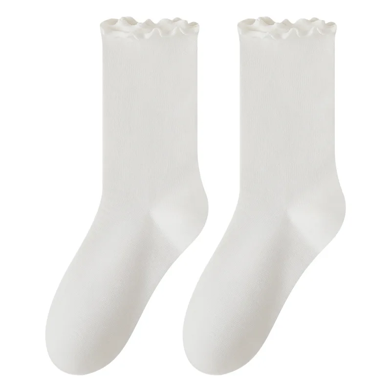 رمادي ترهل الجوارب مرونة لطيف كشكش حافة تنفس منتصف العجل جوارب قطنية الخريف الشتاء بسيطة سهلة مطابقة الجوارب النسائية #5