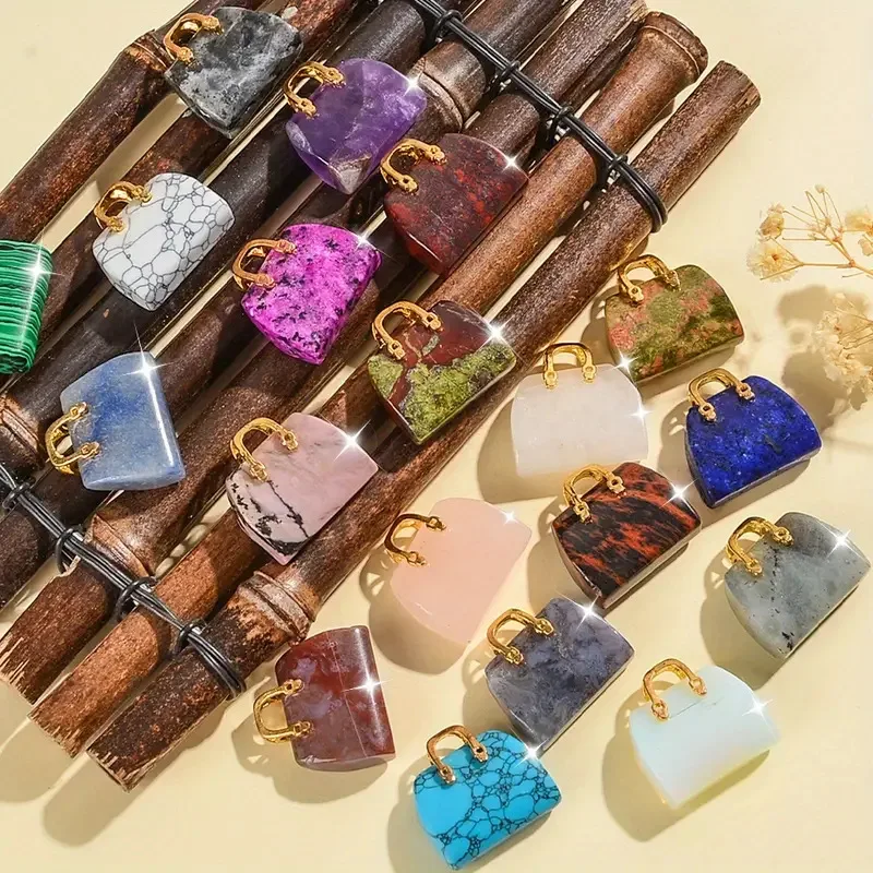 Adornos de Piedra Natural para Bolsos Pequeños, Dijes Colgantes con Forma de Bolso para Joyería Hecha a Mano y Decoración del Hogar