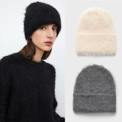 Alpaca Wool Hand-pulled Flanged Hat is Versatile Warm Solid Color Fuzzy Knitted wool Hat Winter Lady woman